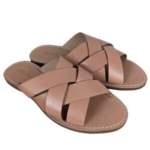 Madewell The Boardwalk Sandals Woven Leather Slides Antique Coral Tan 7
